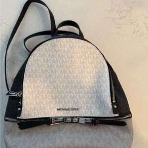 Michael Kors White and Black Logo Dome Backpack